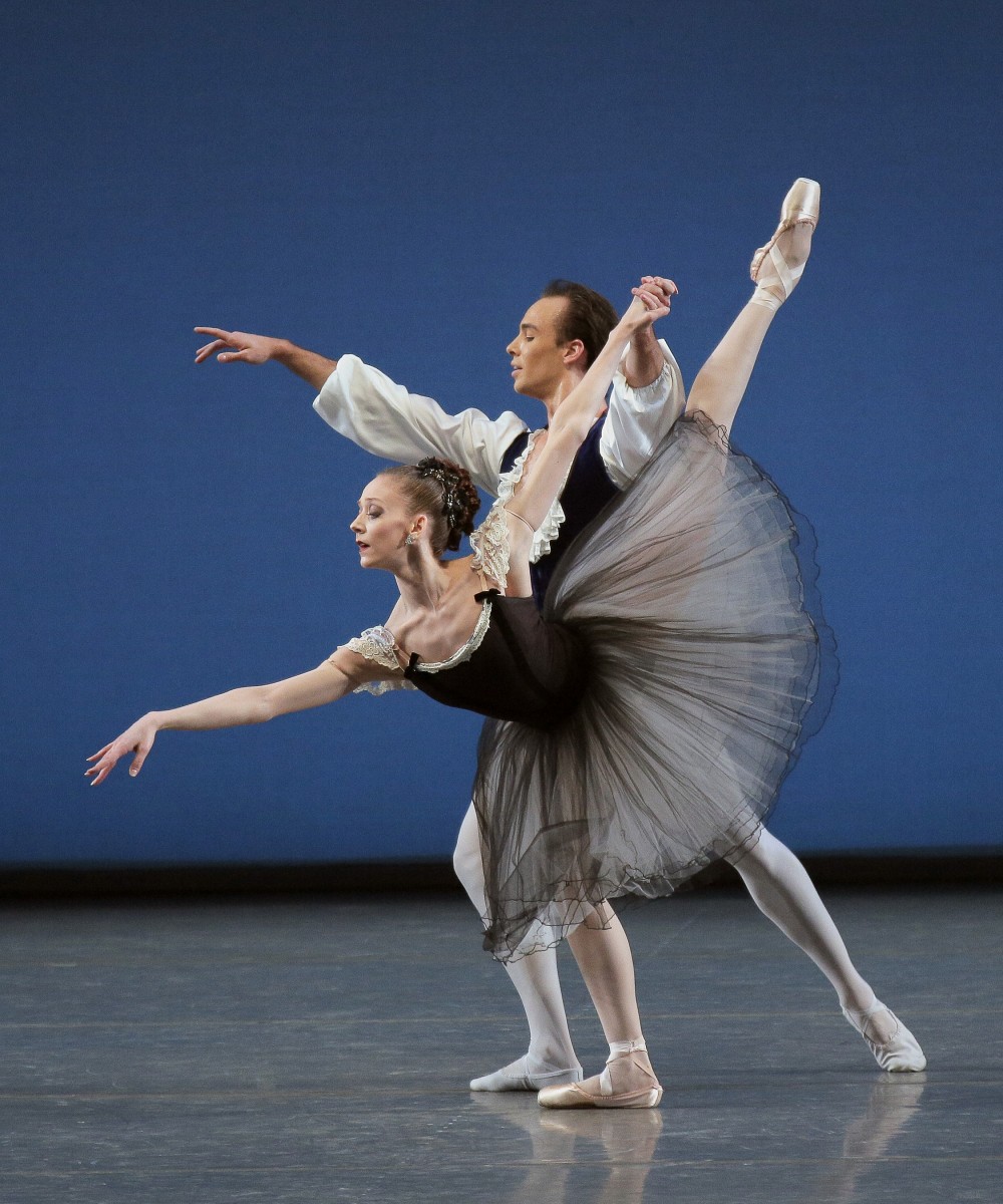 Maria Kowroski and Tyler Angle in BalanchineaAAAAAAAAs Mozartiana. Photo credit: Paul Kolnik